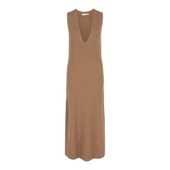 Ferragamo Sleeveless Ribbed Knit Dress Beige Womens